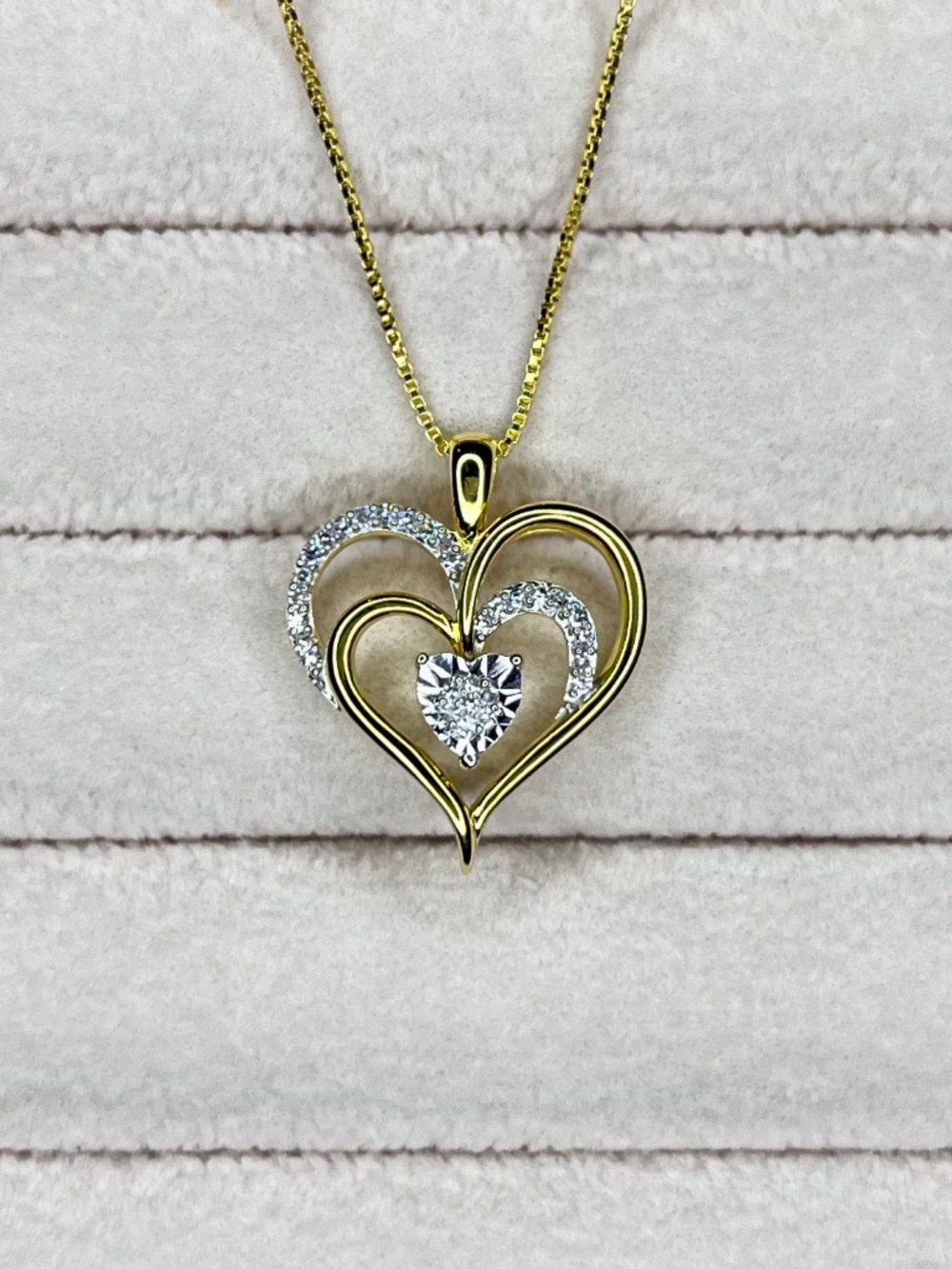 N030 | Natural Diamond Triple Heart Necklace